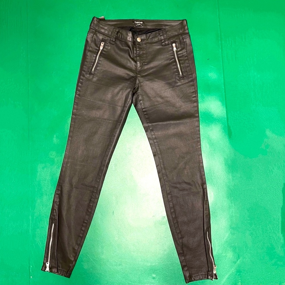 Bebe Black Coated Jeans with Zipper Accents